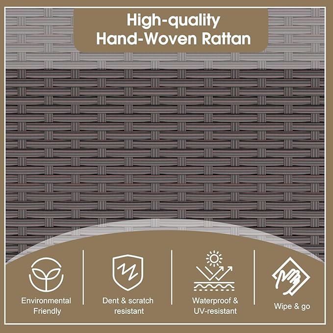 kinbor 7 Piece Outdoor Furniture Set - Waterproof Brown PE Wicker Patio Sofa with Cushions for Backyard, Poolside & Porch, Khaki