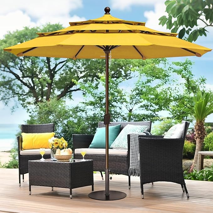 EliteShade USA 10-Year-Non-Fading 11ft 3-Tier Market Patio Umbrella, Commercial Grade Outdoor Table Umbrella with Crank Open, Windproof & UPF 50+ UV Protection, Heavy Duty Ventilation for Garden, Deck, Pool, Backyard, Beach & Bistro, No Tilt, Sunflower...