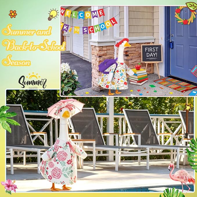 FuWeave 8 Set Holiday Porch Goose Outfits 23'' Goose Clothes Summer Fall Halloween Christmas Winter Thanksgiving Valentine St. Patrick Easter 4th of July Lawn Porch Geese Costume for Patio Yard Decor