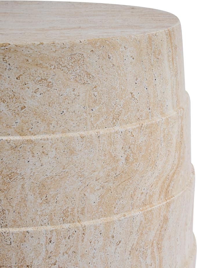 Christopher Knight Home Yayce 18.31" H Indoor Outdoor Accent Side Table, Patio Decorative End Table, Cylindrical Lightweight Concrete Garden Stool for Patio Balcony & Garden Decor, Light Beige