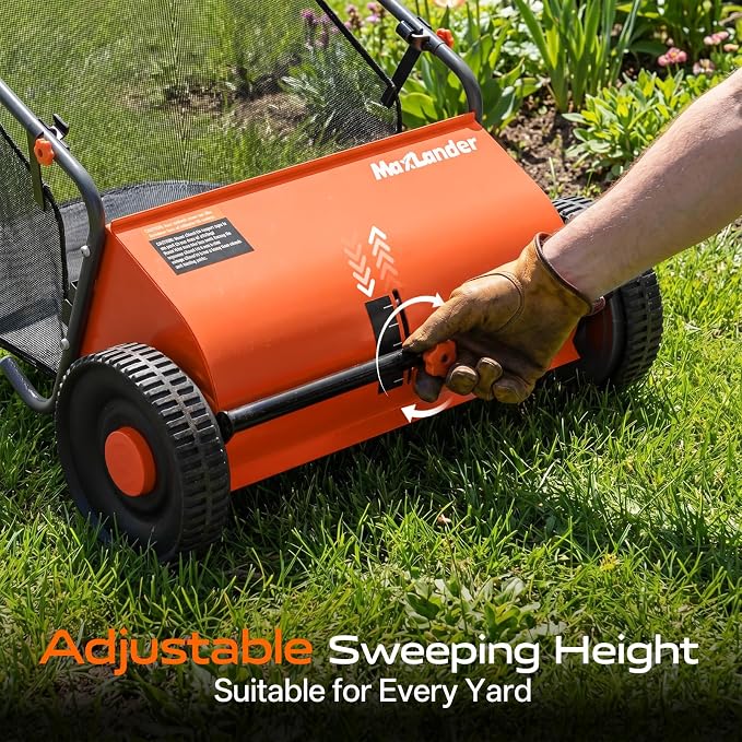 26-Inch Push Lawn Sweeper with 7 Cu.Ft. Hopper Bag, Adjustable Brush Height & 4 Spinning Brushes, Heavy Duty Leaf & Grass Collector with Durable Rubber Wheels for Yard Cleanup