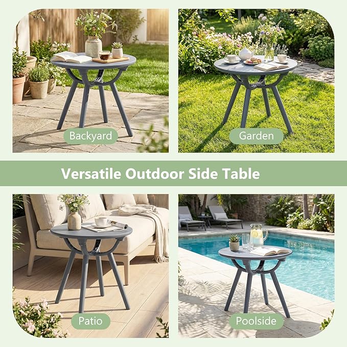 Tangkula Outdoor Side Table, 20" Round Patio Bistro Table, Outside Accent Coffee Table for Poolside, Balcony, Garden, Porch, Lawn (2 Pack,Gray)