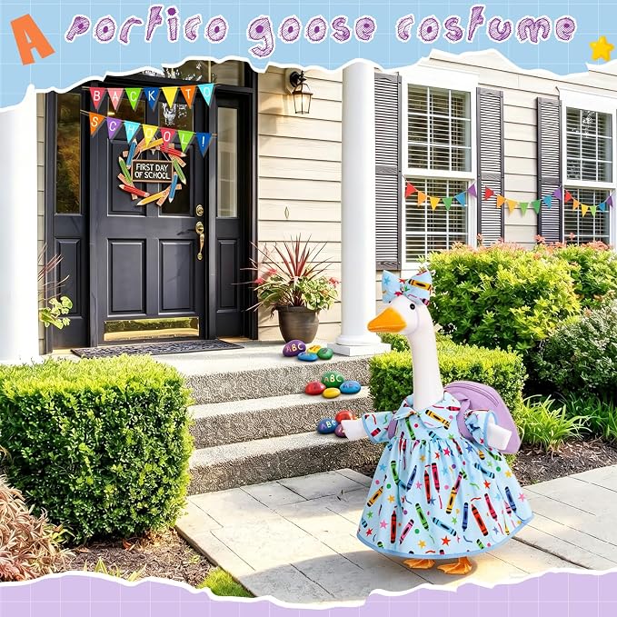 Mindsoft Back to School Porch Goose Outfit Teacher Goose Clothes Costume Statues Decor for 23" School Classroom Lawn Garden Patio Outdoor Statues(Backpack Style -Light Sky Blue)