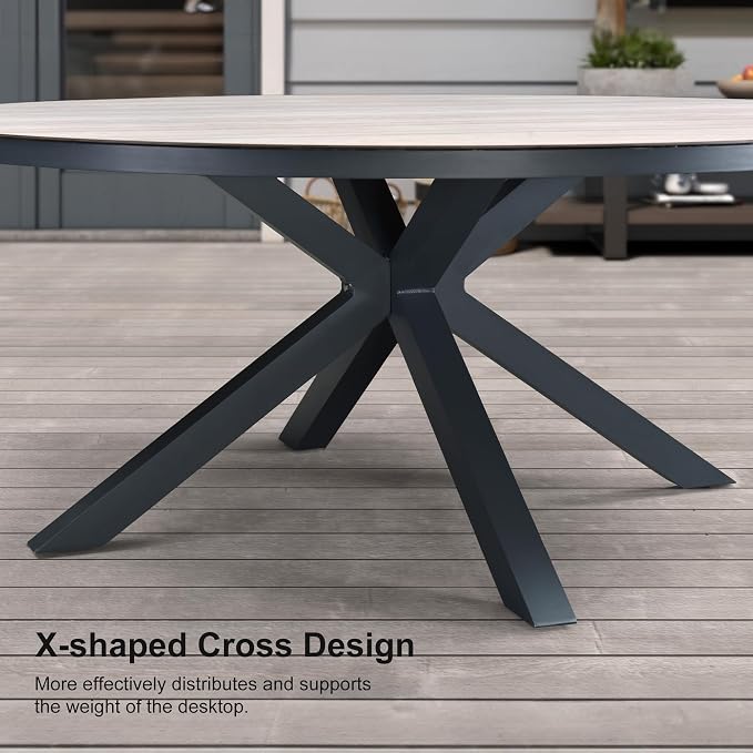 PURPLE LEAF 9 Pieces Patio Round Dining Set Aluminum Round Table and Rattan Arm Chairs with Cushions for Kitchen Porch Garden Modern Outdoor Furniture Sets, Beige and Dark Grey