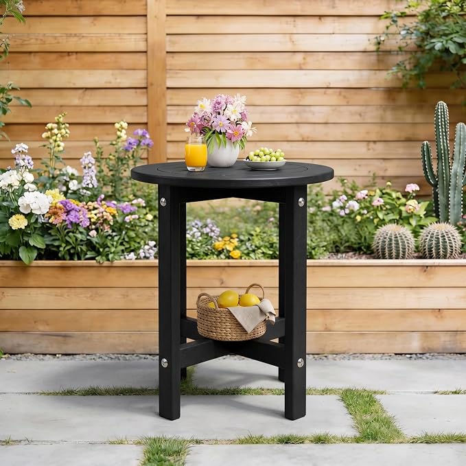 Black HDPE Outdoor Side Table, Square