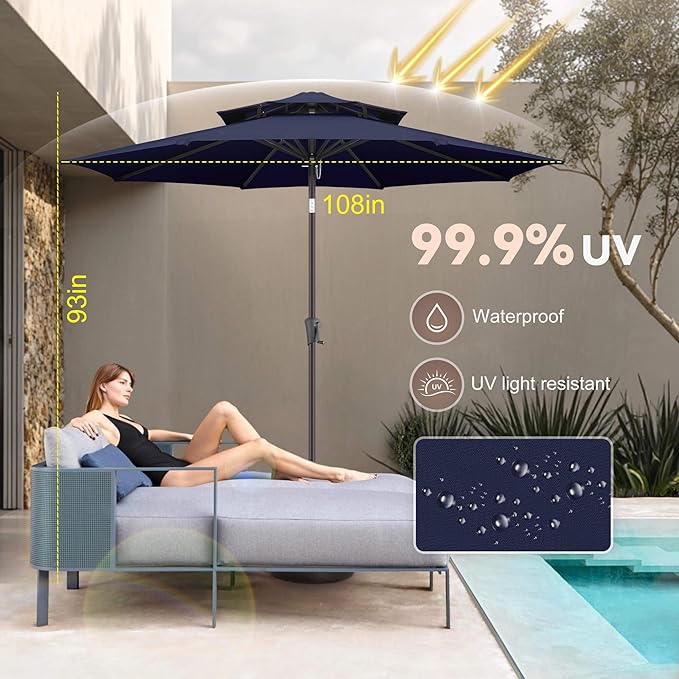 Jarka&Co 9ft Patio Umbrella Outdoor - 2 Tiers Table Outdoor Umbrella with Push Button Tilt Waterprool UV Protection, Sun Umbrella for Pool, Porch, Garden, Deck, Backyard (Navy Blue)