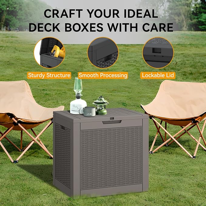 Bifanuo Outdoor Storage Box, 30 Gallon Deck Boxes Waterproof, Resin Storage Cabinet Multi Functional Storage Bench For Gardening Tools, Pool Supplies, Patio Furniture, Lockable