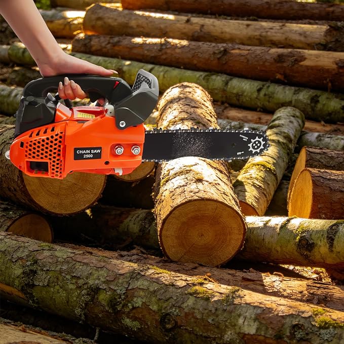 12 Inch Top Handle Chainsaw, 25.4cc 2-Stroke Gas Powered Motorized Saw, Lightweight Arborist Chainsaw with Easy Start System for Tree Pruning, Limbing and Farm Garden Clearing
