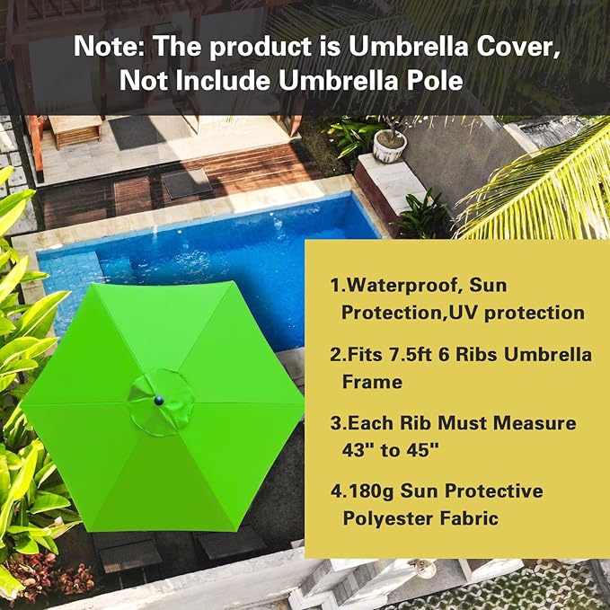 Sunnyglade 7.5ft Patio Umbrella Replacement Canopy Market Umbrella Top Outdoor Umbrella Canopy with 6 Ribs