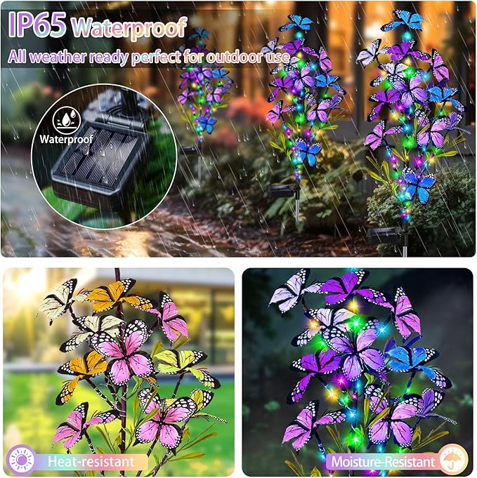 MRHEPHAESTUS Solar Garden Lights Outdoor Waterproof, 6 Pack Solar Butterfly Lights with 60 LED 12 Butterfly Colorful Lighting for Garden Yard Lawn Outdoor Decor, Gift for Mom Women Mother's Day