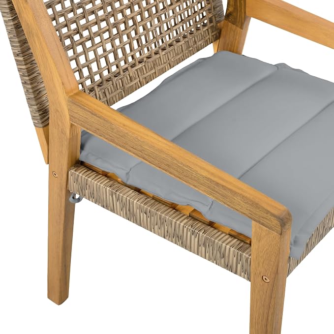 Christopher Knight Home Samma Acacia Wood Outdoor Dining Set for 6, Patio Dining Table Set for 6, Outdoor Dining Table and Sled Base, Dining Chairs with Cushion + Wicker Backrest, Teak+Brown+Grey