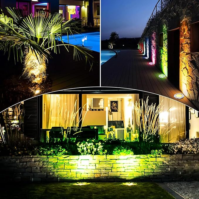 1 Pack 3w 12v Low Voltage In-ground Lights with Connectors LED Landscape Light Waterproof IP67 Pathway Lights Outdoor spotlights Trees Flags for Garden,Yard,Tree (RGB)