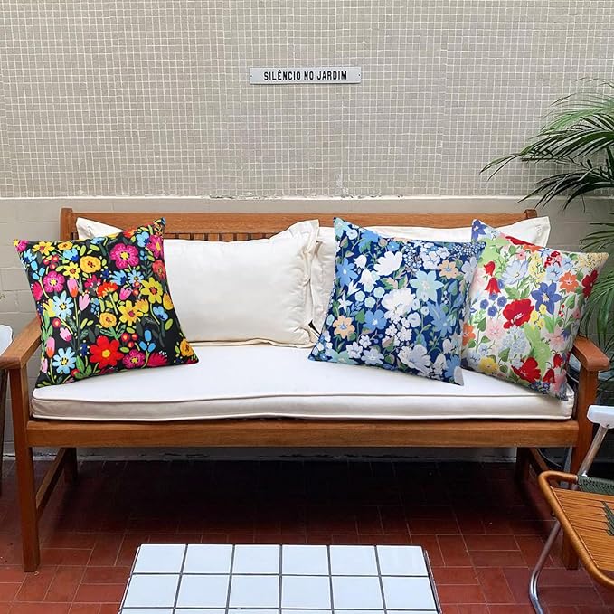 Adabana Outdoor Waterproof Floral Pillow Covers 16x16 Inch | Colorful Outdoor Pillow Covers Summer Decirative for Patio Furniture Porch Garden Pillows