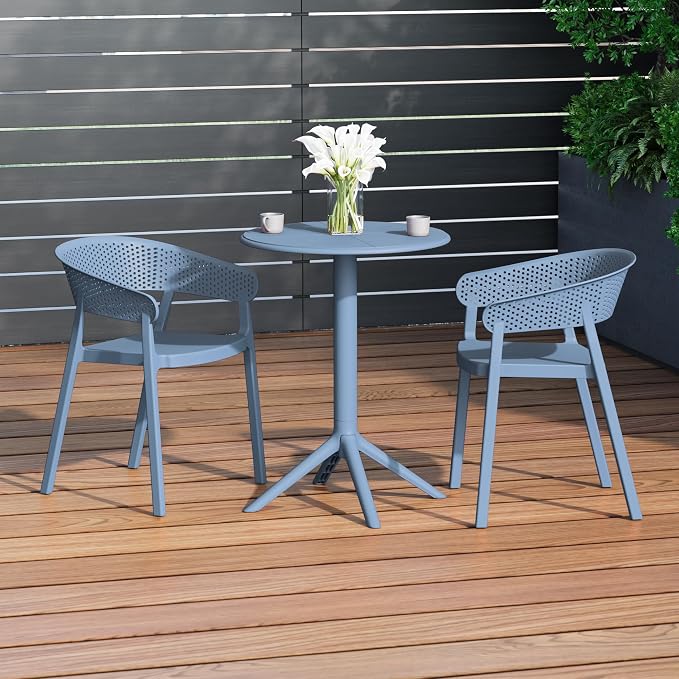 Costaelm Patio Table for 4-Person, Outdoor Patio PP Round Dining Table, All-Weather Bistro Dining Table for Backyard Deck Porch Poolside, French Blue
