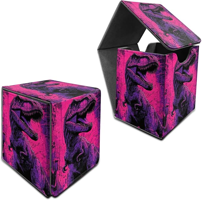 Pink Dinosaur Card Deck Box for MTG, Personalized Card Storage Case Fits 120+ Sleeved Cards, Premium Leather TCG Box with Strong Magnetic Closure for Magic, CCG, PTCG, Baseball Cards
