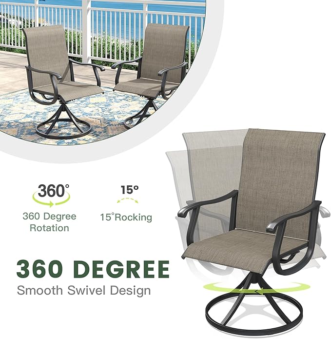 Outdoor Dining Set for 8, 63" Metal Round Outdoor Dining Table with Umbrella Hole and Sling Patio Swivel Chairs, 9 Pieces Patio Table and Chairs Set for Garden Backyard, Mixed Brown and Black