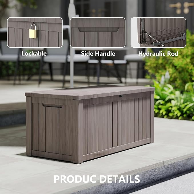 LAUSAINT HOME 230 Gallon Resin Deck Box, Package Delivery Box with Lockable Lid, Waterproof Outdoor Storage Box For Garden Tools, Patio Cushions(230 Gallon,Grey)