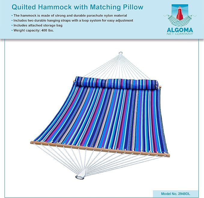 Quilted Hammock with Matching Pillow - 13 Feet in Length / 500 Lbs. Weight Capacity