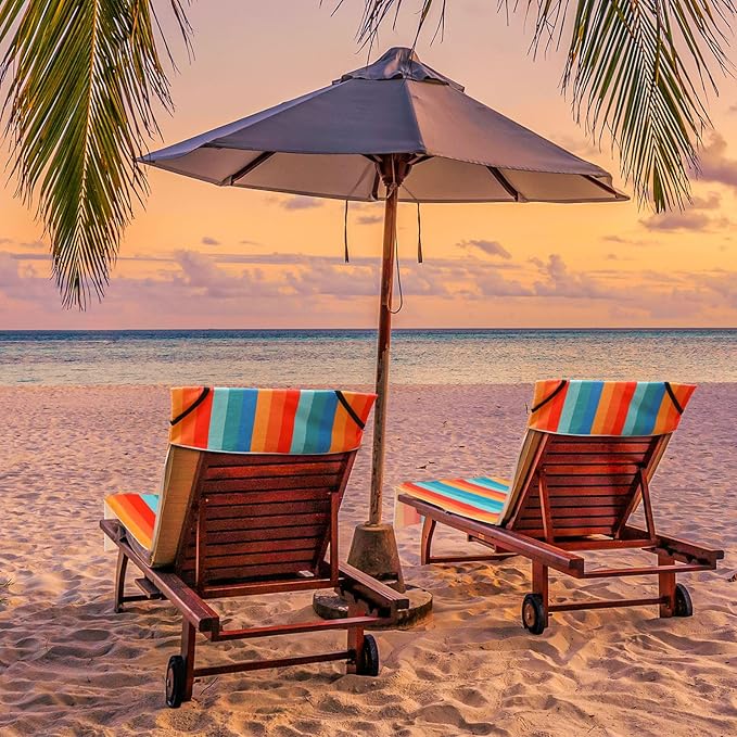 Fumete 2 Pack Lounge Chair Covers 30 x 85 Inch Pool Chaise Lounge Towels Microfiber Beach Chair Towel Portable Striped Outdoor Patio Furniture Cover for Sunbathing Picnic Spa(Colorful)