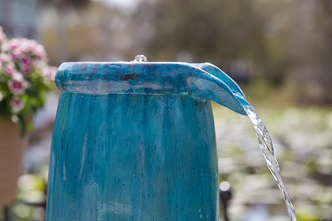 Kenroy Home Vessel Indoor/Outdoor Floor Fountain with Blue Finish, Classic Style, 36" Height, 15.5" Width, 14.5" Depth