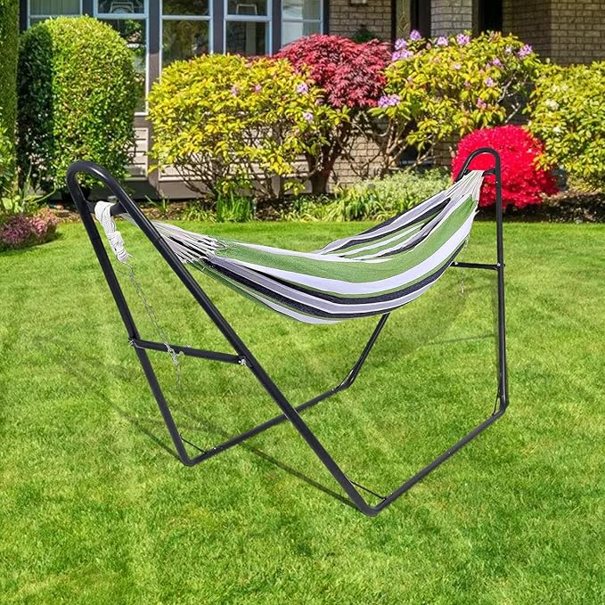 GarveeLife Heavy-Duty Steel Hammock Stand, 130 * 40 * 51 in for 2 People, Portable Design, for 9.5 to 14 ft Hammocks, Ideal for Outdoor Balconies, Porches, Patios, Decks and Backyards