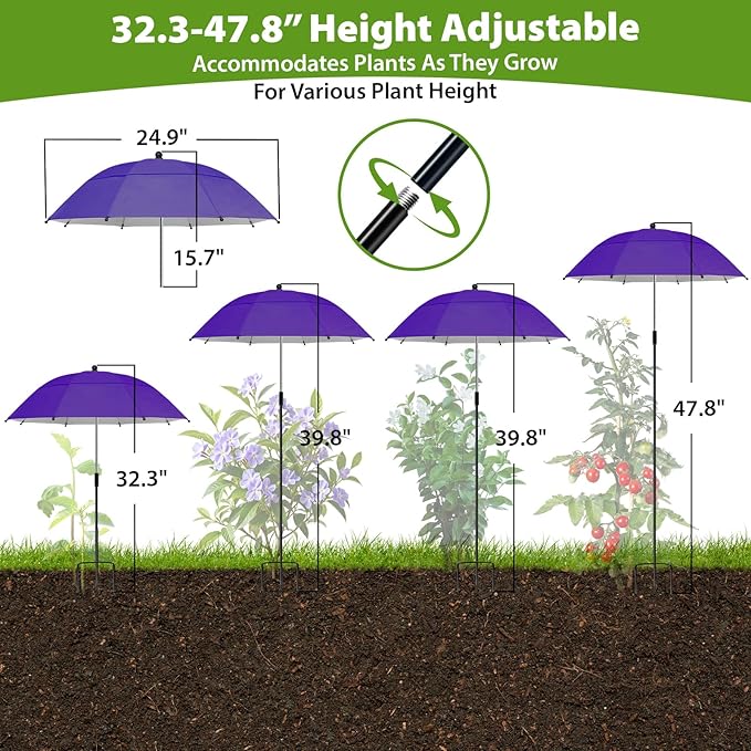 Plant Umbrellas, 5Pack 360°Adjustable Garden Umbrella for Outdoor Plants,24” Large Sun Shade for Garden Beds Potted Plants, 47.8" High Plant Shade Cover Umbrellas for Sun-Sensitive Plants
