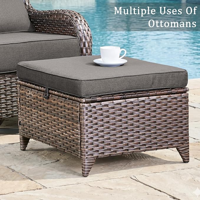 Luxury 6" Thick Cushion 9 Pieces Wicker Patio Furniture Set with High Back Swivel Rocker Chairs, Outdoor Conversation Set with Patio Couch for Deck Porch Yard and Poolside