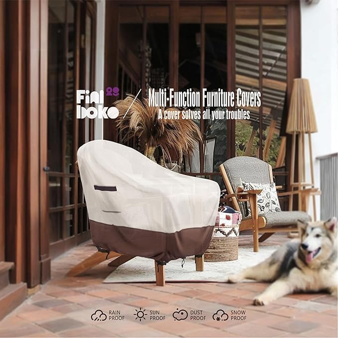 Outdoor Chair Covers 2 Pack, (35"W x 37"D x 38"H )100% Waterproof Heavy Duty Patio Furniture Covers ,Outdoor Furniture Covers Waterproof for Patio Chair Covers,Beige&brown