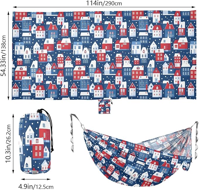 Camping Hammock Outdoor Hammocks for Outside Town Houses Streets Beach Trees Portable Lightweight with Pockets Tree Straps Indoor
