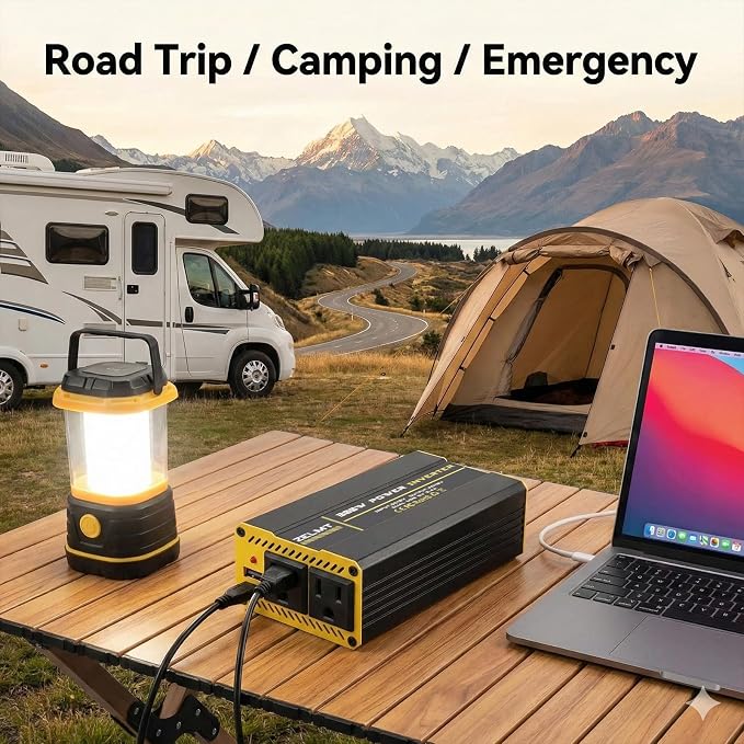 300W Car Power Inverter 12V DC to 110V AC Converter, Dual AC Outlets, 4.8A USB Fast Charging, Portable Car Plug Adapter for Laptop, Phone, Tablet, Road Trip & Emergency