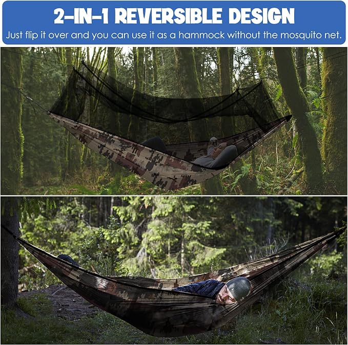 Gold Armour Camping Hammock - Camping Essentials, Double Hammock with Bug Net, Camping Gear Hammock for Outside, Hiking, and Travel (Camouflage)