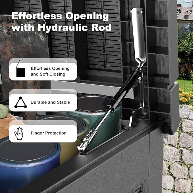 PatioZen 320 Gallon Outdoor Deck Box,Waterproof Resin Outdoor Storage Boxes, Outside Storage Lockable Container for Garden Tools,Indooor Cushions,Accessories (Black)