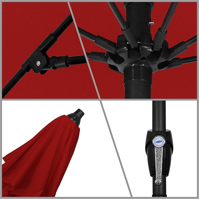 California Umbrella 9' Rd Sunbrella Aluminum Patio Umbrella, Crank Lift, Auto Tilt, Bronze Pole, Jockey Red