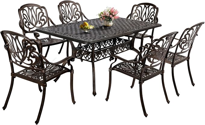 TITIMO Cast Aluminum Patio Dining Table 59'' - Outdoor Dining Rectangle Table Weather-Resistant Table with 2.0" Umbrella Hole for Balcony Lawn Garden Backyard Outdoor Furniture(59" Lx35.2 Wx 28.4" H)