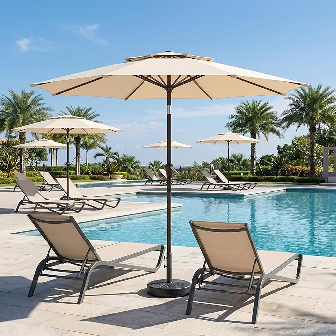 Patio Umbrella, 2 Tier Outdoor Table Umbrella, Large Vented Market Umbrellas with Push Button Tilt and Crank, 8 Sturdy Ribs for Backyard, Deck, Pool, UPF50+ UV Protection