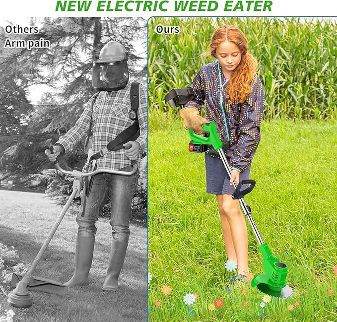 Weed Wacker, 3-in-1 Cordless Weed Eater Battery Powered, Lightweight Grass Trimmer/Brush Cutter with Adjustable Length & Blades, for Garden and Yard