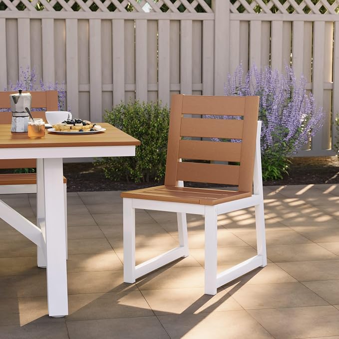 Costaelm Stinson Outdoor Patio HDPE Dining Side Chair, Teak