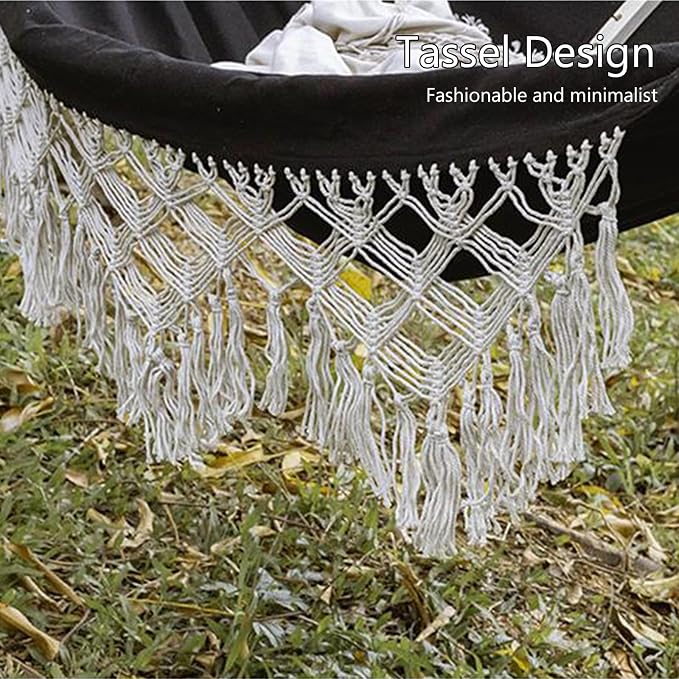 Handmade Cotton Woven Hammock, Portable Boho Canvas Swing with Tassels for Indoor and Outdoor Use, Perfect for Patio, Yard, Garden, and Camping