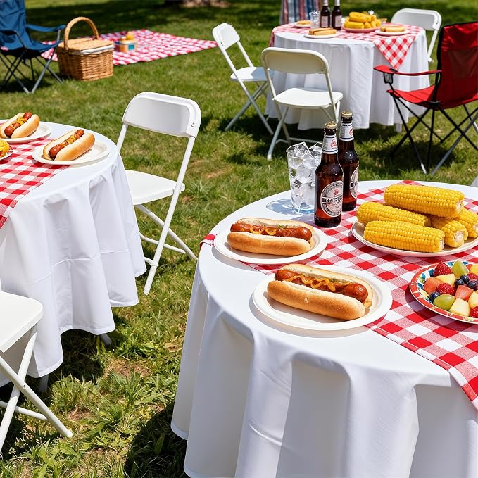 Magshion 31" Round Folding Table White Foldable Plastic Card Outdoor Utility Tables for Picnic Party Dining, 5 Pack