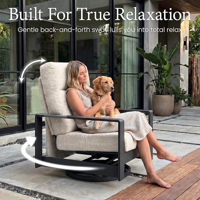 LayinSun 7-Piece Patio Furniture Set, Outdoor Aluminum Conversation Set with Swivel Chair and 6" Thick Cushions, Modern Sectional Sets for Balcony Backyard Pool