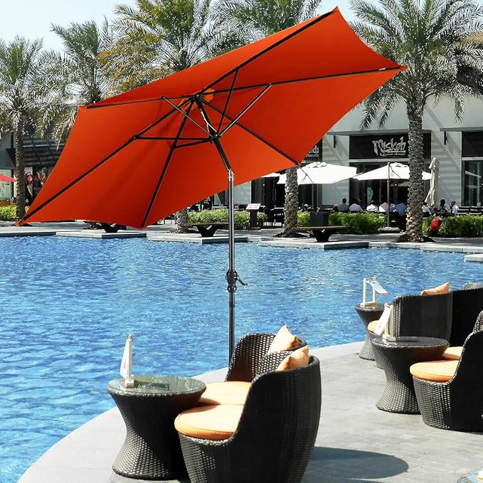 Giantex 9ft Patio Umbrella Outdoor, Market Table Umbrella w/Push Button Tilt and Crank, 180G Polyester Fabric and Sturdy Ribs, Sun Canopy Umbrellas for Patio Garden Beach Deck Pool