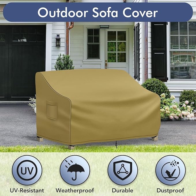 Richwon Outdoor Couch Cover Waterproof, 3-Seater Outdoor Sofa Cover, Patio Furniture Covers with Air Vent and Handles, 79W x 37D x 35H Inches, Khaki