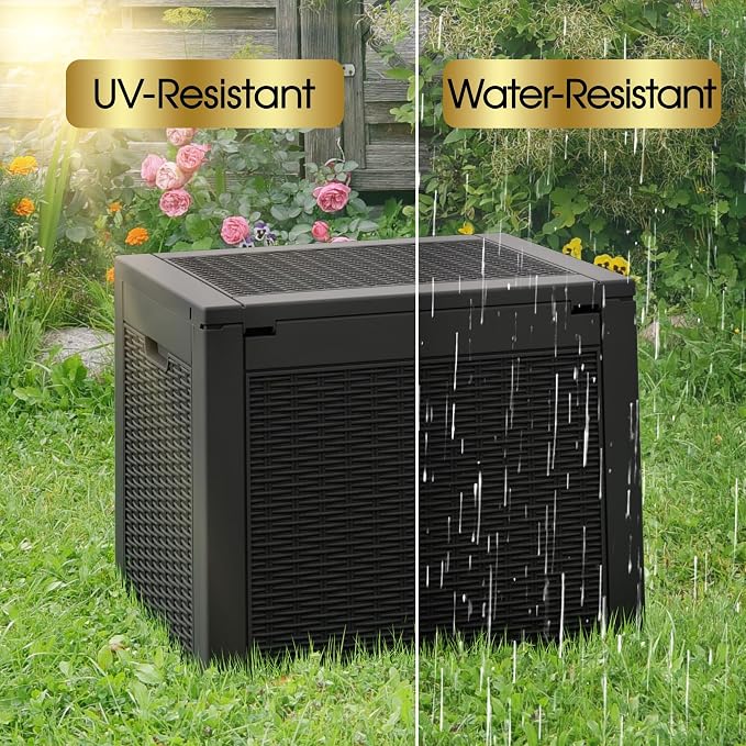 36 Gallon Outdoor Storage Box Resin Deck Box,Waterproof Package Delivery and Storage Box,Furniture Side Table for Patio Furniture Cushions Pool Accessories Porch Garden Tools,Black