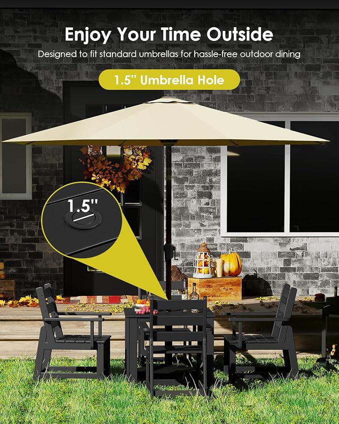 GREENVINES Outdoor-Dining-Table | 35” | HDPE | Patio Furniture | Square Tables for 4 | All-Weather | for Poolside Backyard Garden | Black