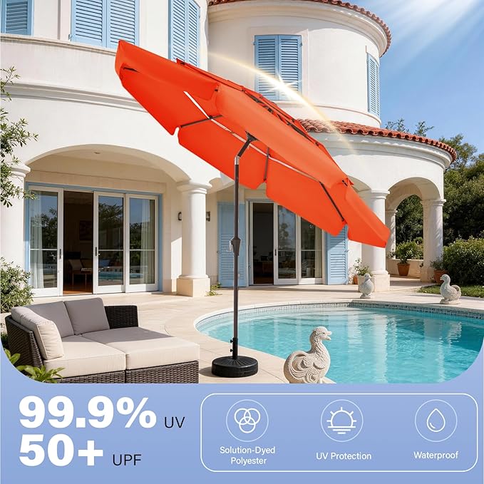 JEAREY 3 Tiers 9 FT Patio Umbrellas Outdoor Table Umbrella with Push Button Market Umbrella 8 Sturdy Ribs UV Protection Waterproof for Garden,Orange