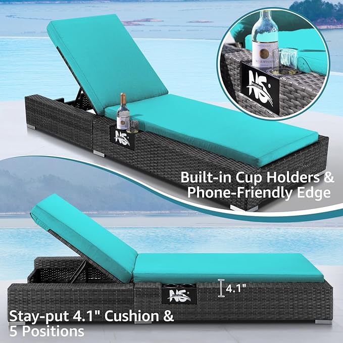 NICESOUL 18 Piece Outside Patio Set with Firepit and Loungers, Luxury Huge Complete Outdoor Sectional Sets with Fire Pit Table, 14-Seater Wide Deep Seated Sofa Modular for Deck,Poolside Gray&Turquoise