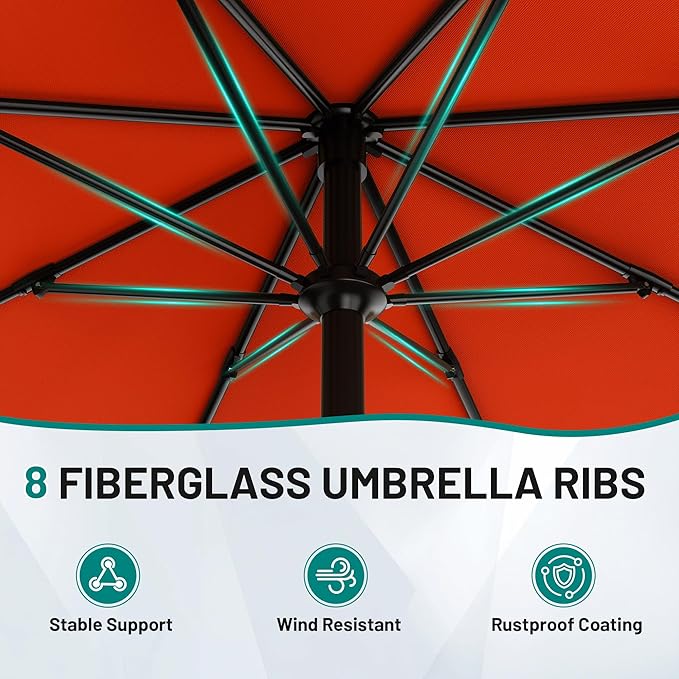 AreShark 10 FT Outdoor Patio Umbrella, Patio Table Umbrella with Push Button Tilt and Crank, Outdoor Patio Umbrellas with 8 Fiberglass Ribs, Patio Umbrellas for Market, Garden, Pool (Orange)