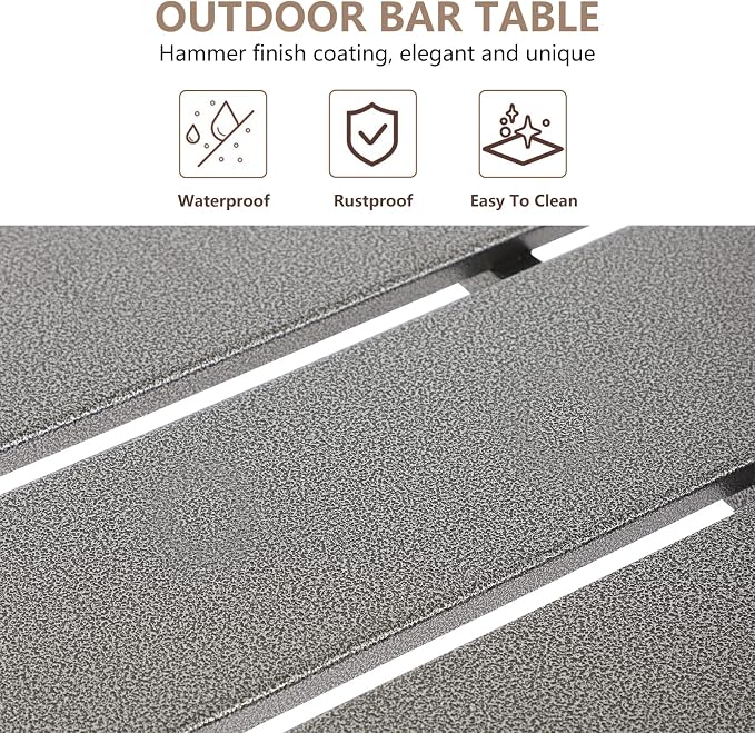 Outdoor Patio Counter Height Bar Table, 47" Rectangle for Patio, Garden, Yard, Balcony, Poolside