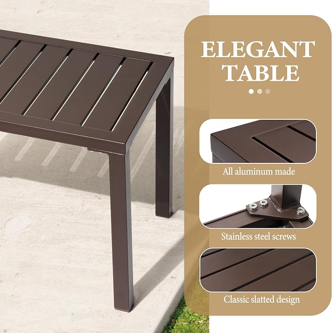 Crestlive Products Outdoor Side Table,Aluminum Rectangular Side/End Table, Small Patio Coffee Bistro Table for Outdoor Indoor (Brown)