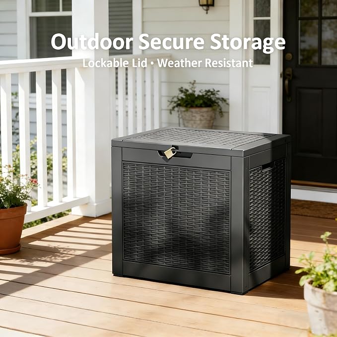 Outdoor Storage Box, 32 Gallon Resin Deck Boxes Outdoor Waterproof For Patio Furniture, Garden Tools, Pool Supplies, Lockable And UV Resistant (a Set of 2,Rattan Black)